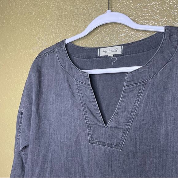 Madewell Womens Top Size XXS Black Long Sleeve Chambray V-Neck Pullover Casual - Picture 7 of 12